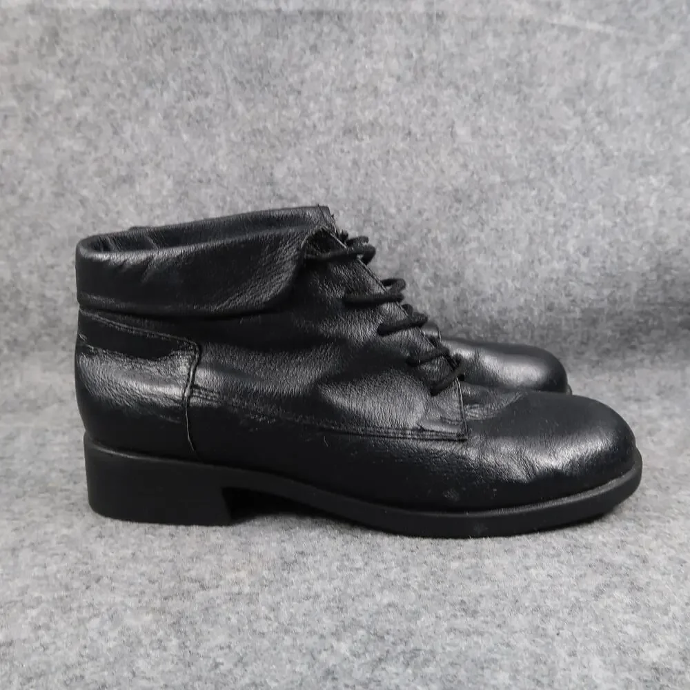 Step Up Shoes Womens 7W Ankle Boots Lace Up Leather Bootie Comfort Black Retro